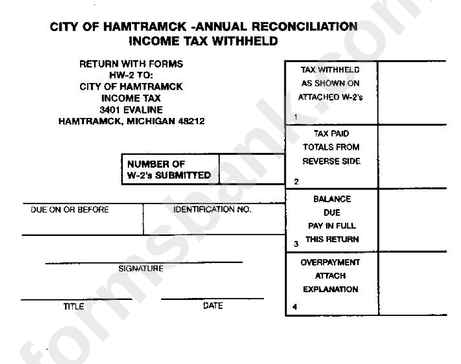 Annual Reconciliation Tax Withheld City Of Hamtramck printable