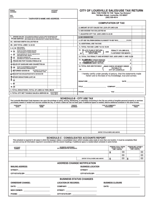 Sales/use Tax Return City Of Louisville printable pdf download