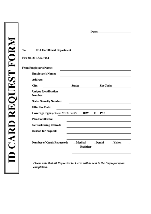 Id Card Request Form printable pdf download
