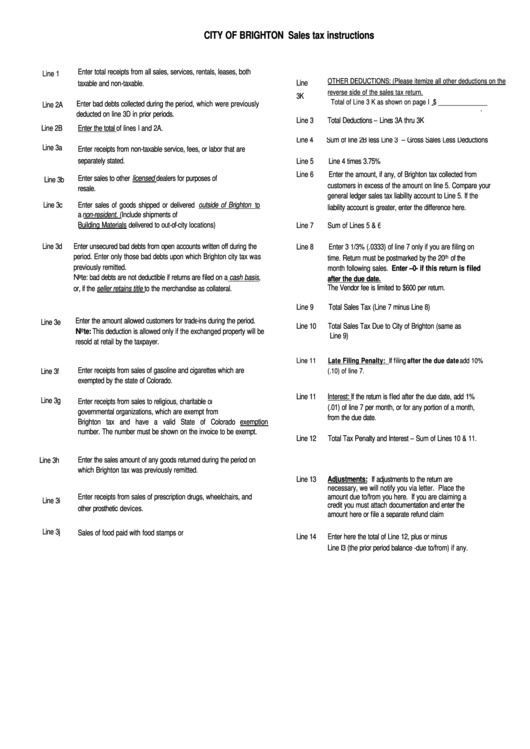 Sales Tax Instructions City Of Brighton, Michigan printable pdf download