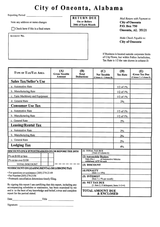 Top Oneonta, Al Tax Forms And Templates free to download in PDF format