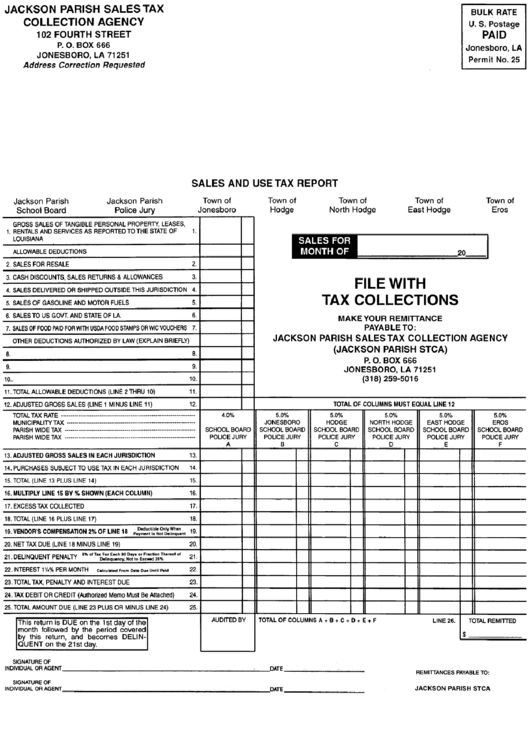 Sales And Use Tax Report Jonesboro Jackson Parish Stca printable