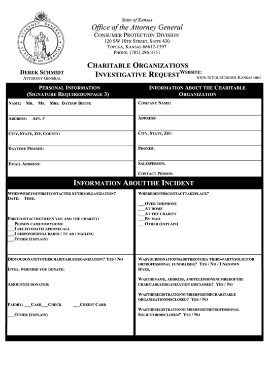 Charitable Organizations Investigative Request State Of Kansas Office