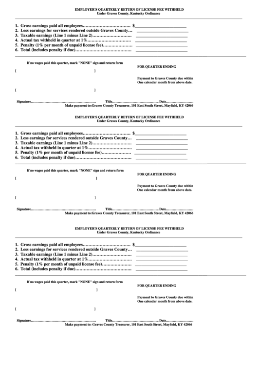 Employer'S Quarterly Return Of License Fee Withheld Under Graves County