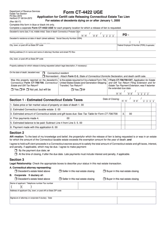 Form Ct4422 Uge Application For Certifi Cate Releasing Connecticut Estate Tax Lien printable
