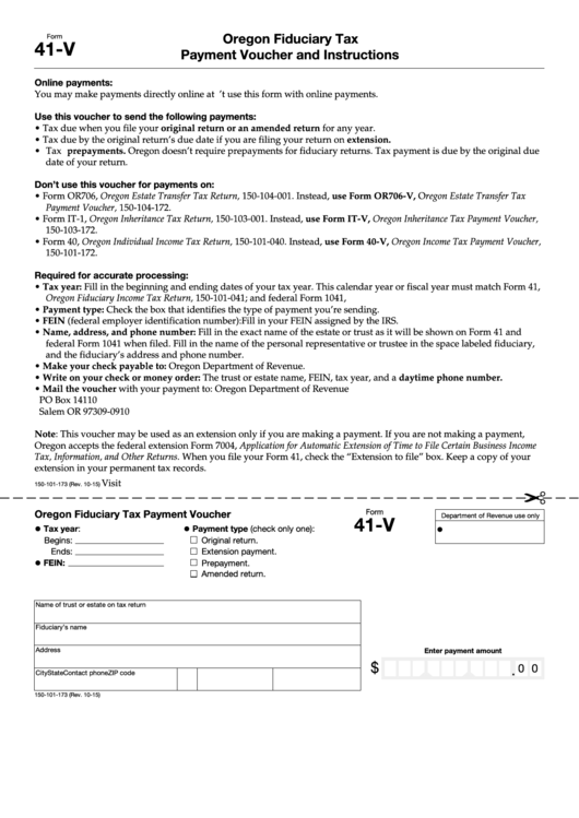 Fillable Form 41V Oregon Fiduciary Tax Payment Voucher printable pdf