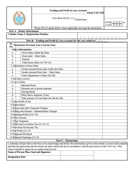 Form Vat11d Trading And Profit Loss Account printable pdf download
