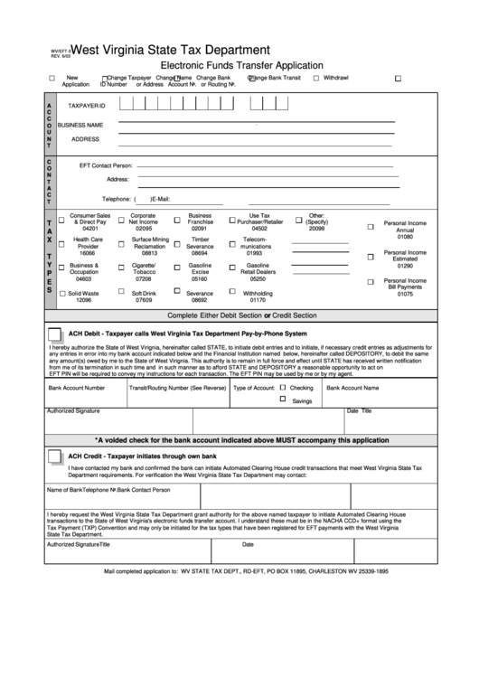 Form Wv/eft5 Electronic Funds Transfer Application West Virginia