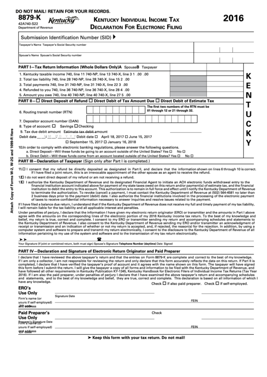 Form 8879K Kentucky Individual Tax Declaration For Electronic