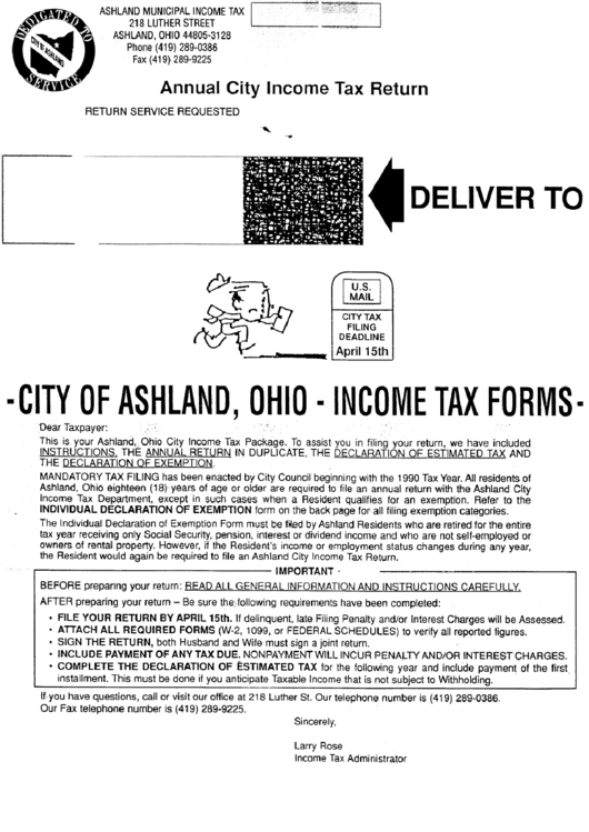 Instructions For Annual City Of Ashland Tax Return Form