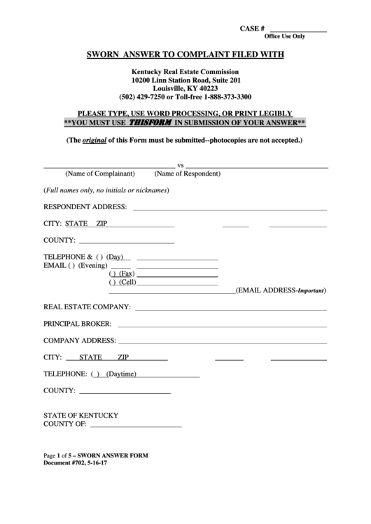 Top Answer To Complaint Templates free to download in PDF format