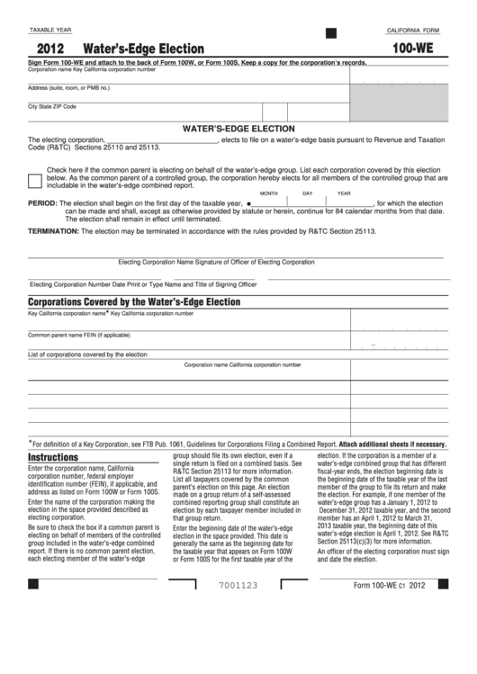 Fillable Form 100We Water'SEdge Election 2012 printable pdf download