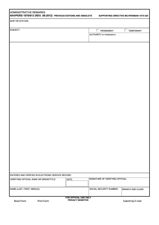 Fillable Navpers 1070/613 Administrative Remarks printable pdf download