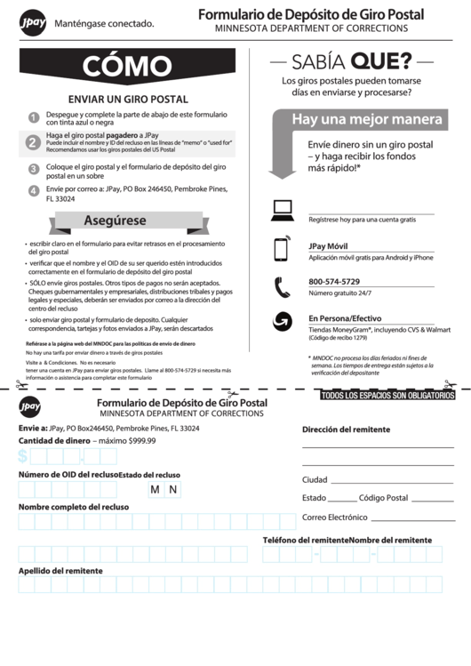Fillable Formulario De Deposito De Giro Postal Minnesota Department