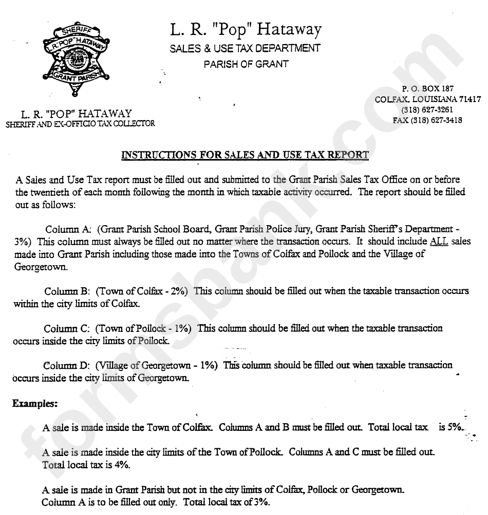 Instructions For Sales And Use Tax Report Colfax printable pdf download