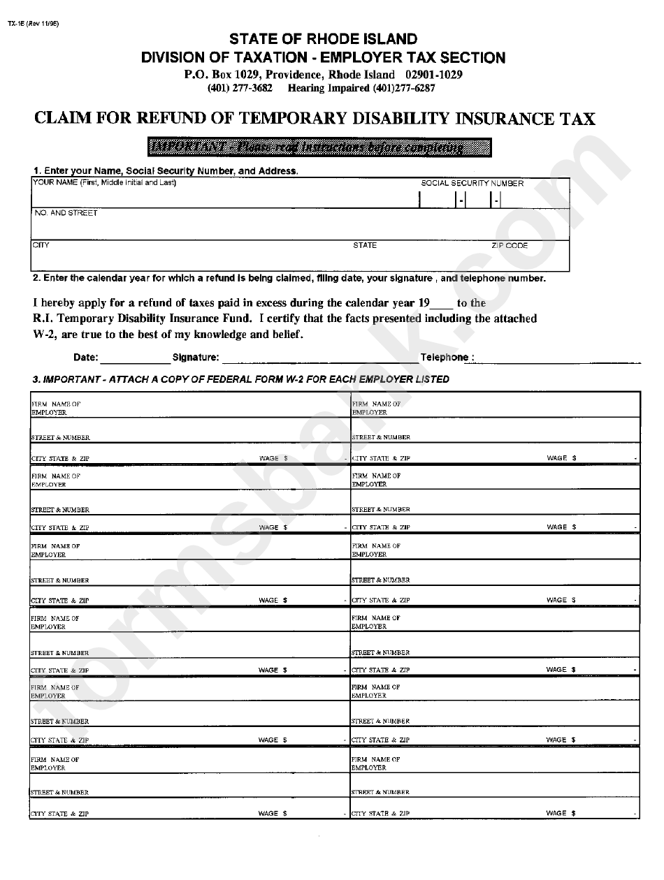 Fillable Form Tx16 Claim For Refund Of Temporary Disability