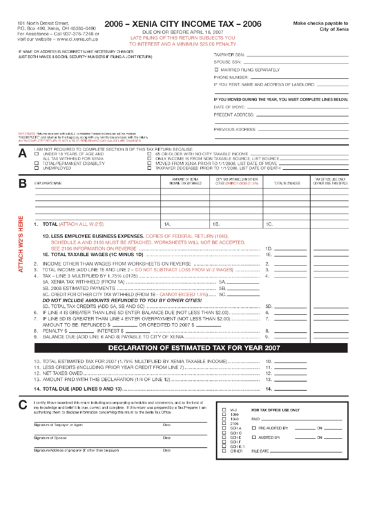 Form R Xenia City Tax 2006 printable pdf download