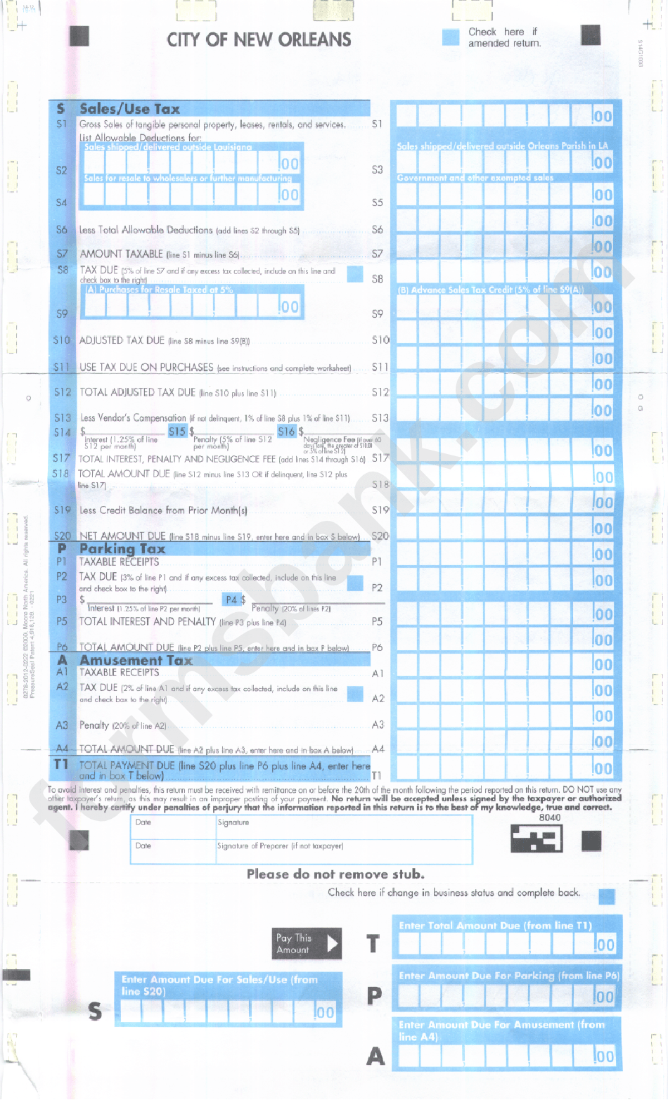 Sales/use Tax City Of New Orleans printable pdf download