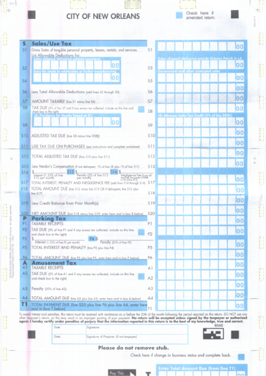 Sales/use Tax City Of New Orleans printable pdf download