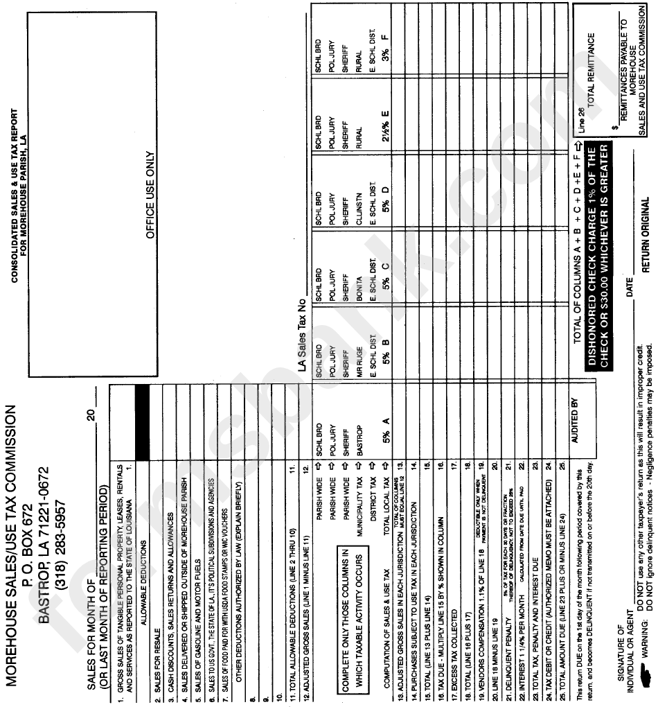 Morehouse Sales/use Tax Comission printable pdf download