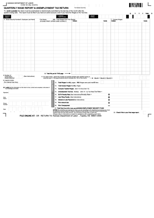 Form KCns 100 Quarterly Wage Report & Unemployment Tax Return