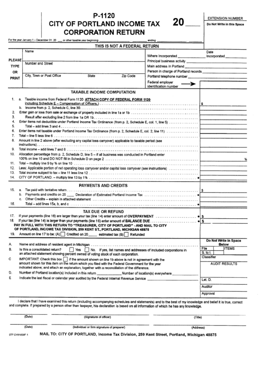 Form P1120 City Of Portland Tax Corporation Return City Of