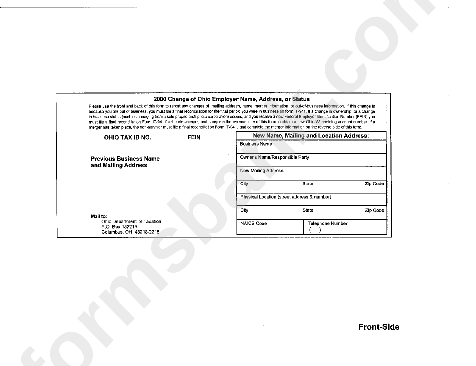 Change Of Ohio Employer Name, Address, Or Status 2000 printable pdf