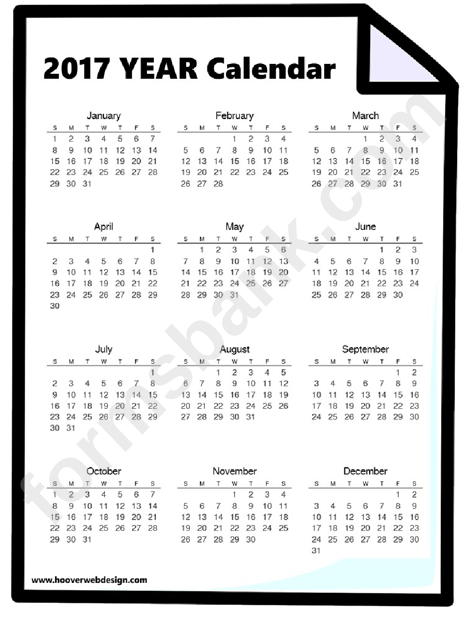 Year Calendar Template - 2017 printable pdf download