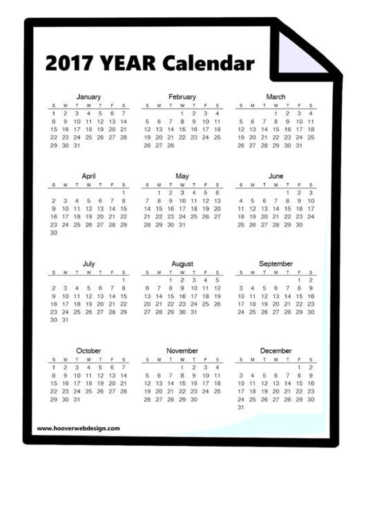 Year Calendar Template - 2017 printable pdf download