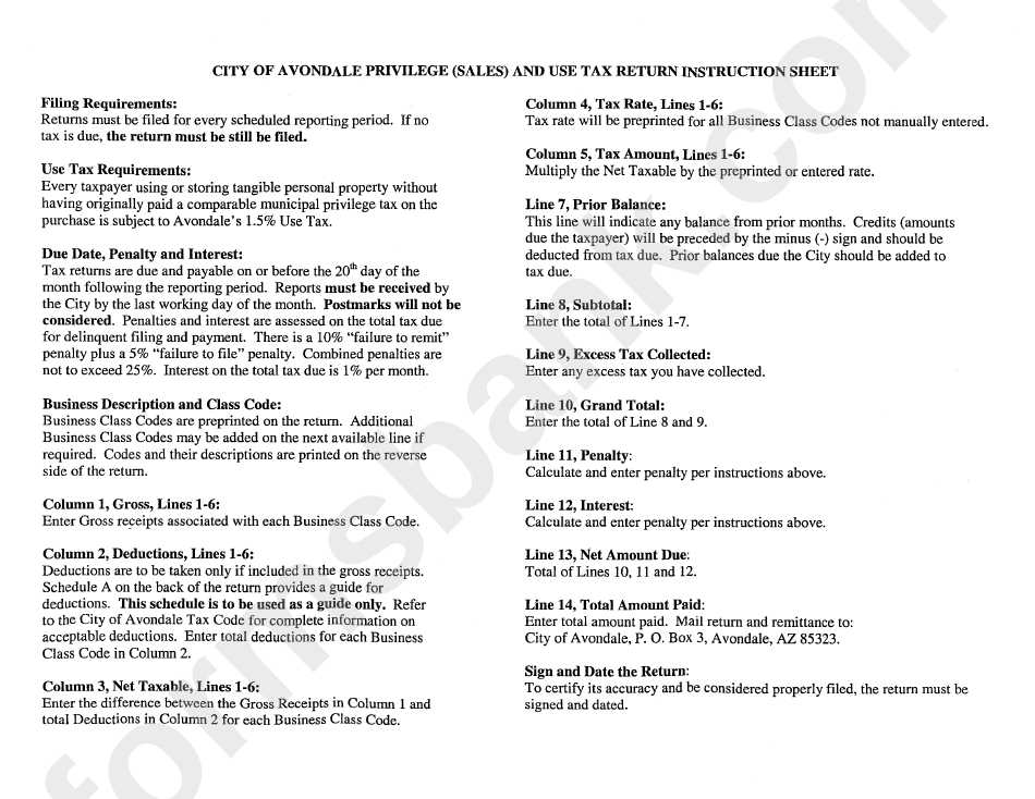 Instructions For Privilege (Sales) And Use Tax Return City Of