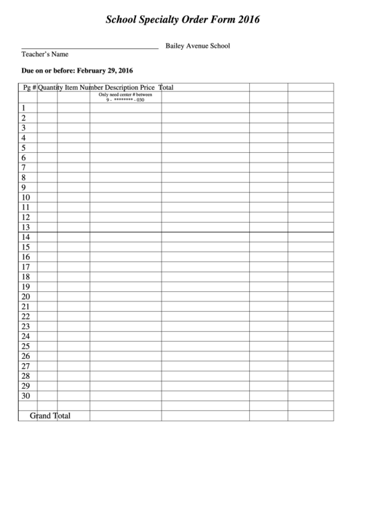 School Specialty Order Form printable pdf download