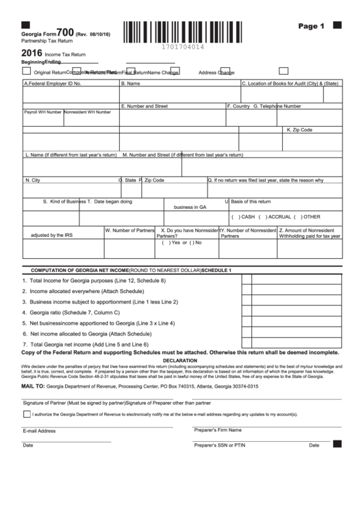 Fillable Form 700 Partnership Tax Return 2016 printable pdf download