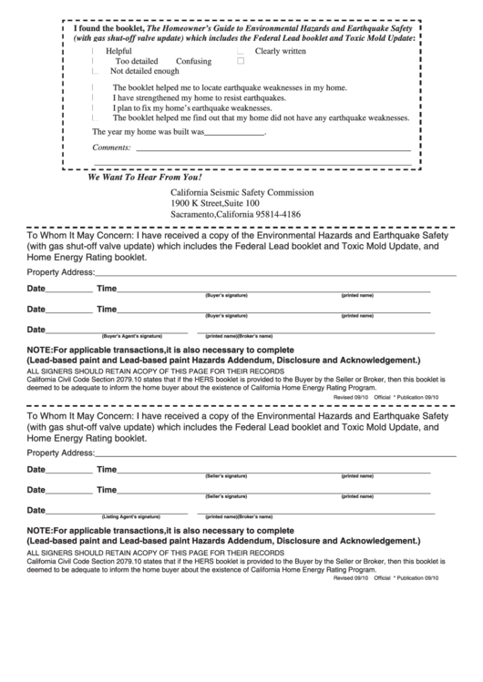 California earthquake hazard booklet information Trending