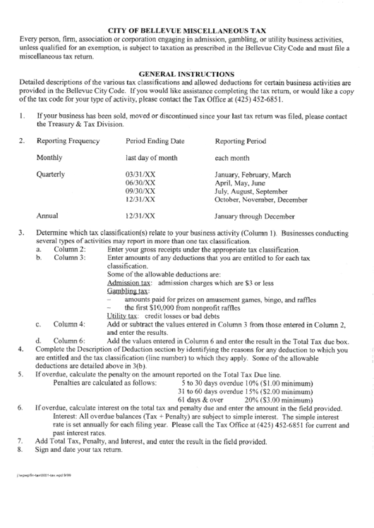 City Of Bellevue Miscellaneouse Tax Instructions printable pdf download