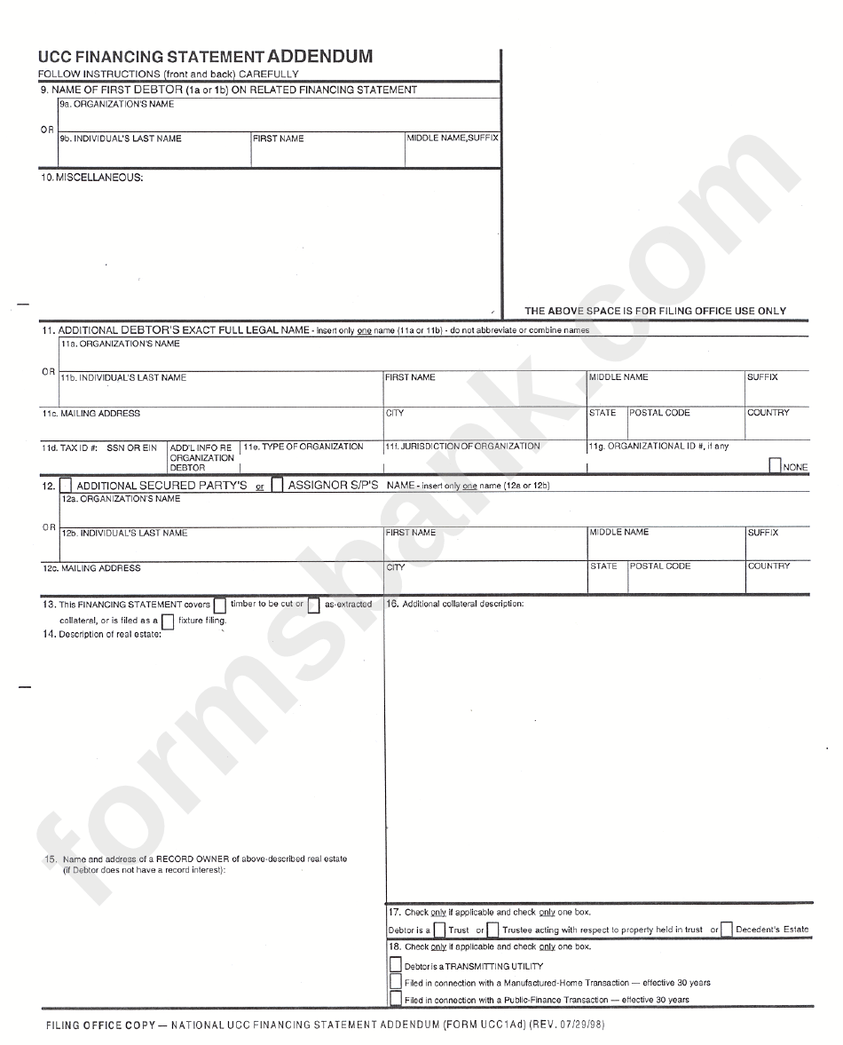 Form Ucc1ad Ucc Financing Statement Addendum printable pdf download