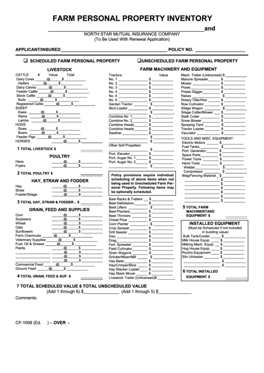 Printable Personal Property Inventory Form