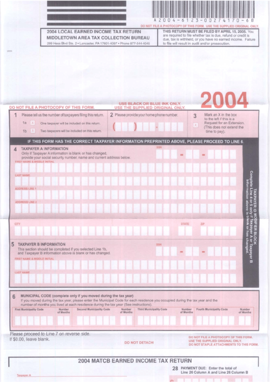 Local Earned Tax Return Form Middletown Area Tax Collection
