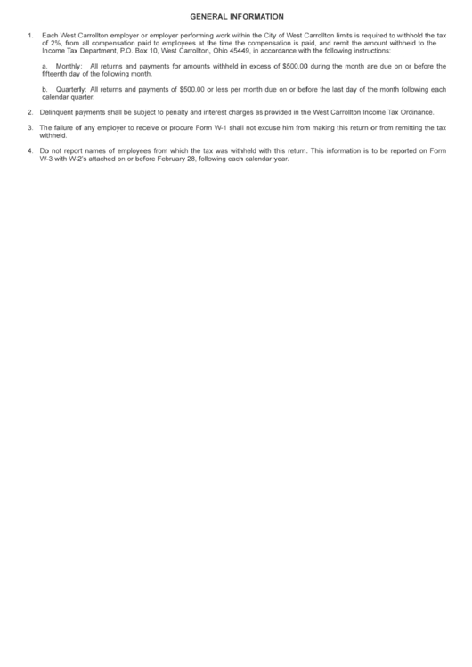 Instructions For City Of West Carrollton Withhold Tax Tax
