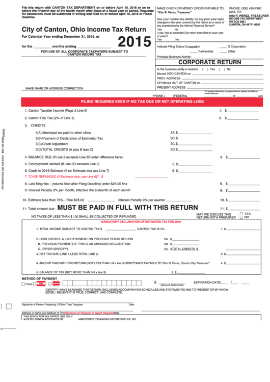 Tax Return City Of Canton 2015 printable pdf download