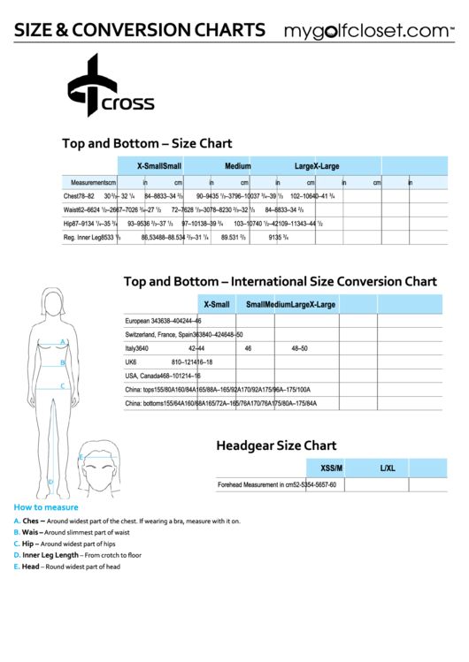 Size & Conversion Charts - Cross printable pdf download