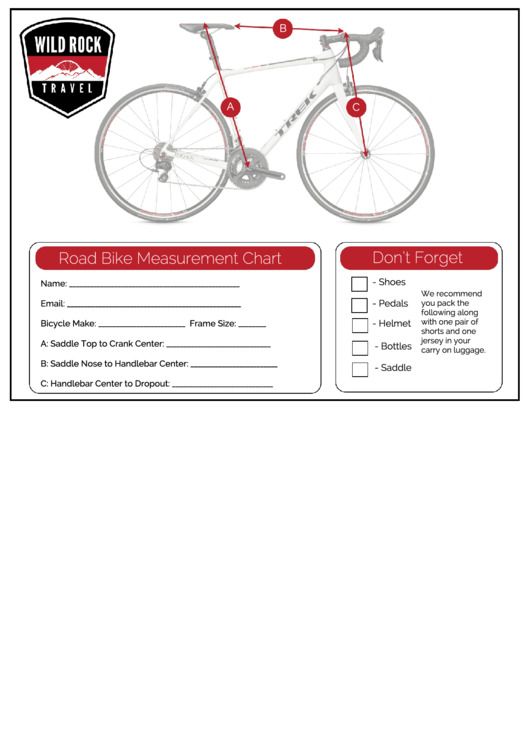 Road Bike Measurement Chart printable pdf download