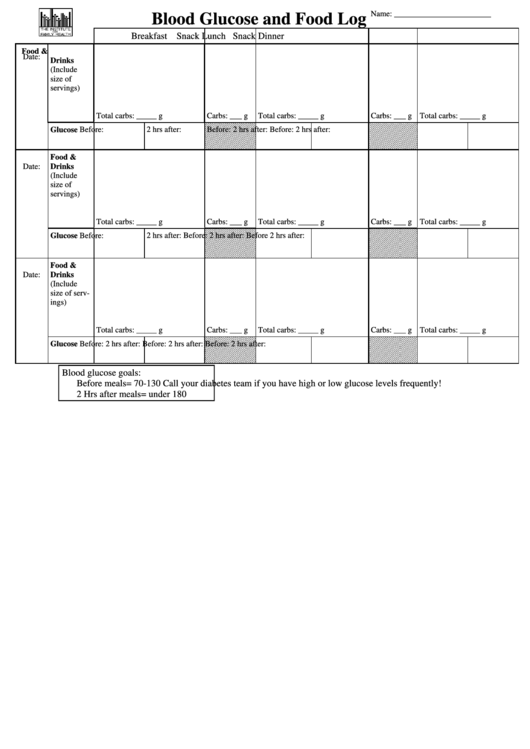 Blood Glucose And Food Log printable pdf download