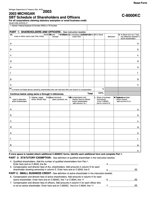 Fillable Form C8000kc Michigan Sbt Schedule Of Shareholders And