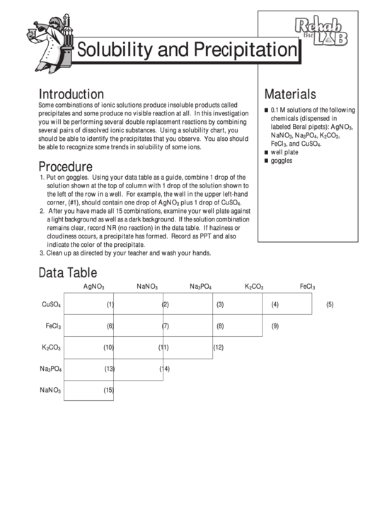 Solubility And Precipitation Worksheet printable pdf download