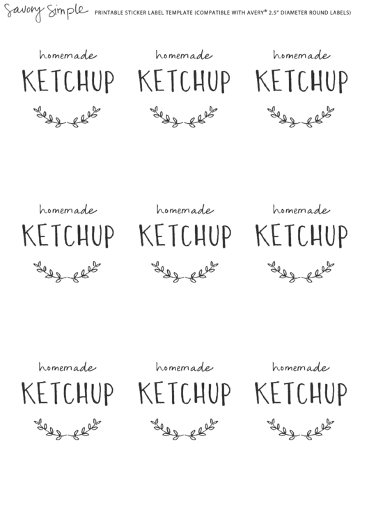 Ketchup Labels Sticker Template printable pdf download