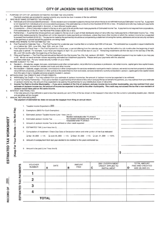 City Of Jackson 1040 Es Instructions printable pdf download