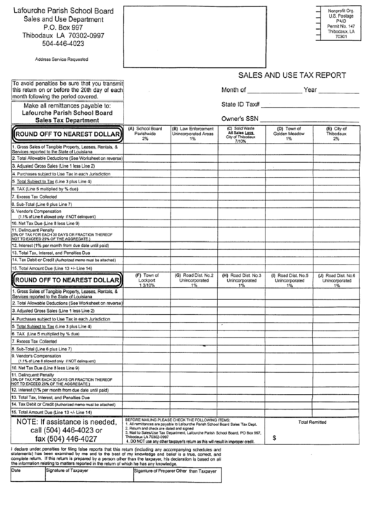 Sales And Use Tax Report Lafourche Parish printable pdf download