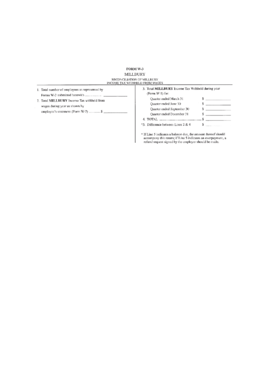Form W3 Reconciliation Of Millbury Tax Withheld Form Wages