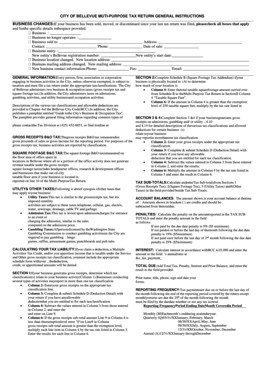 City Of Bellevue MutiPurpose Tax Return General Instructions printable