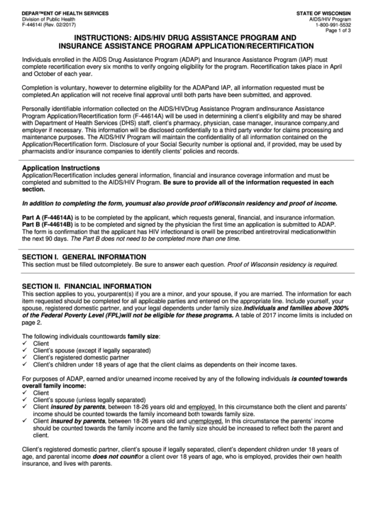 Instructions For Form F44614i Aids/hiv Drug Assistance Program And